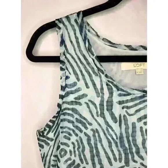 Ann Taylor LOFT, Blue Zebra Print, Polyester, Sleeveless Tank Top, Blouse - Picture 4 of 8
